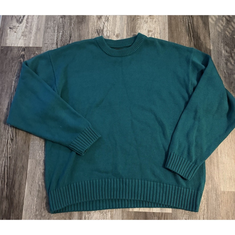 Vintage Eddie Bauer  Sweater Mens XL Blue/ Teal Cotton Crewneck 90s